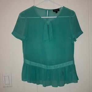 Top Shop Adorable sheer teal peplum blouse NWOT
